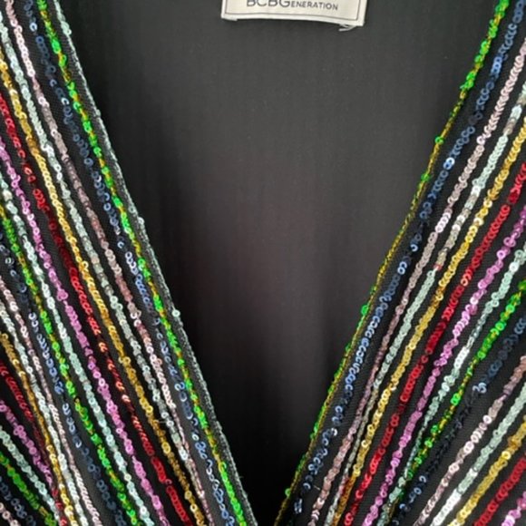 Rainbow Sequin Mini Dress Long Sleeve - Picture 4 of 5